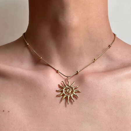 Golden Spiral Sun Pendant Necklace