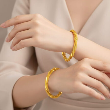 SET OF 2 Textured Helix Twist Open Bangle