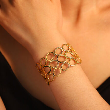 Geometric Circle Link Gold Cuff Bracelet