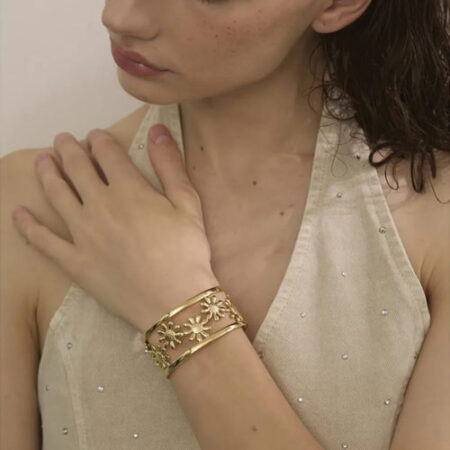 Floral Openwork Gold Cuff Bracelet