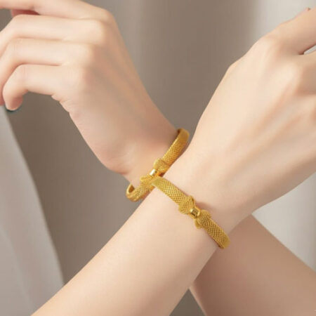 SET OF 2 Braided Mesh Knot Gold Cuff