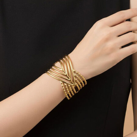 Layered Chevron Statement Gold Cuff