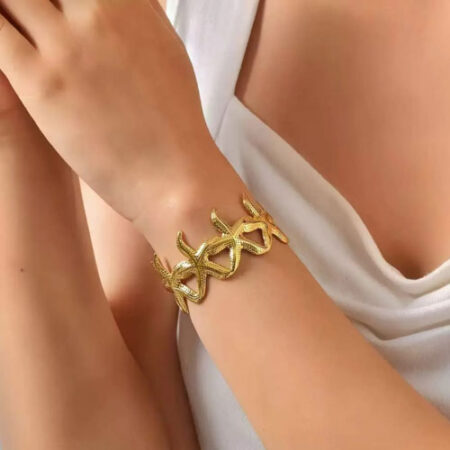 Starfish Link Gold Cuff Bracelet