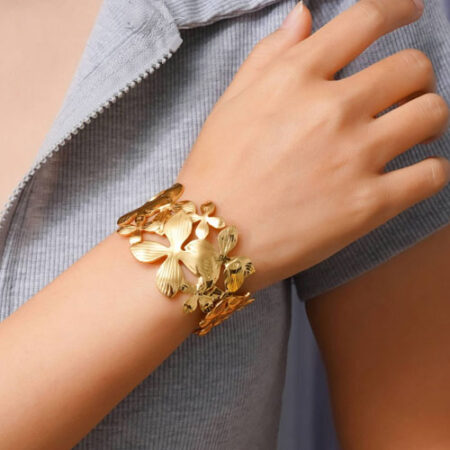 Golden Bloom Floral Statement Cuff