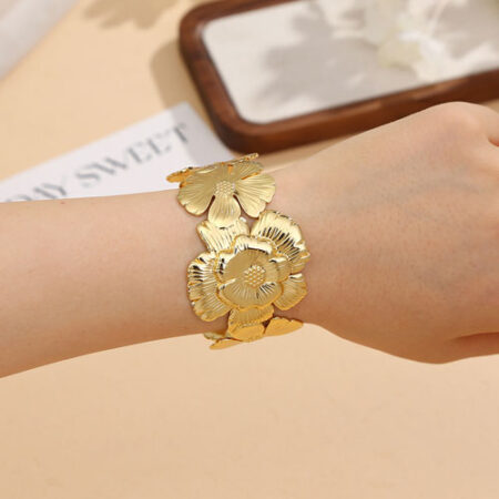 Sculpted Floral Gold Cuff Bracelet