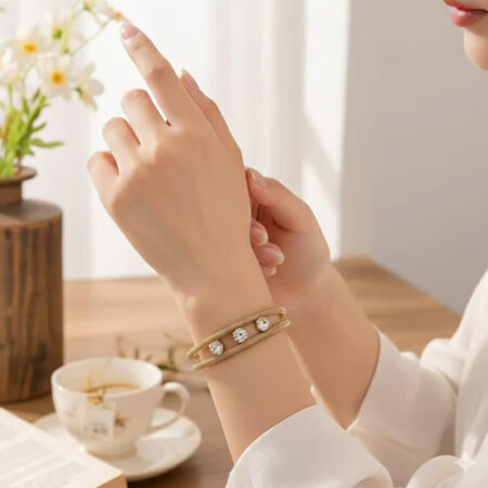 SET OF 2 Minimal Crystal Accent Gold Cuff