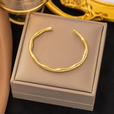 Golden Bamboo Open Cuff Bracelet