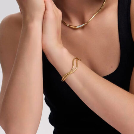 Double Wave Gold Cuff Bracelet
