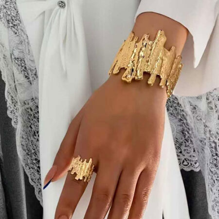 Abstract Melted Gold Cuff Bracelet & Ring