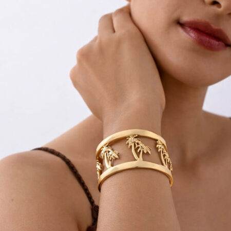 Tropical Palm Tree Gold Cuff Bracelet