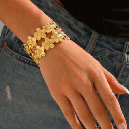 Floral Gold Open Cuff Bracelet