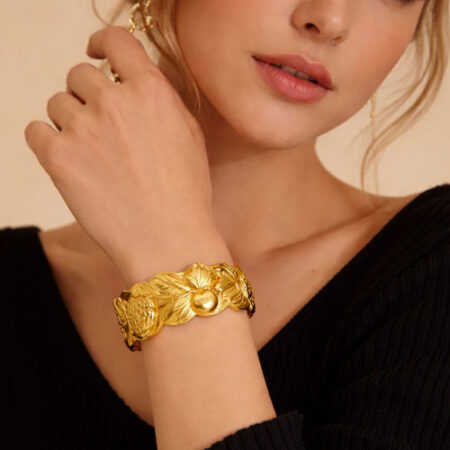 Floral Embossed Gold Cuff Bracelet