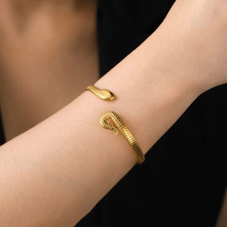Gold Snake Open Cuff Bracelet