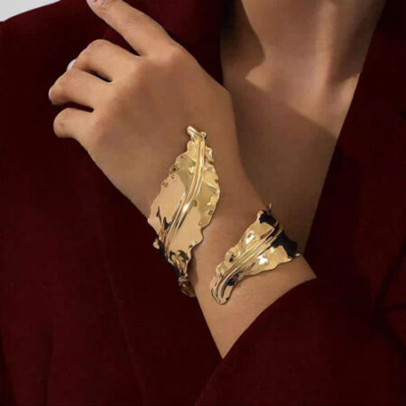 Organic Leaf Inspired Gold Cuff Bracelet
