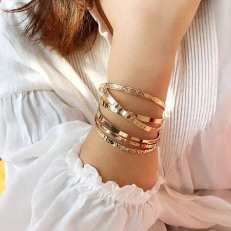 Layered Gold Bangle Stack Set
