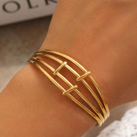 Minimalist Multi-Line Gold Cuff Bracelet