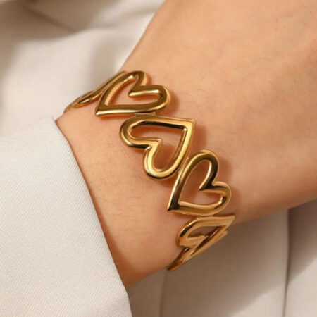 Heart-Link Gold Cuff Bracelet