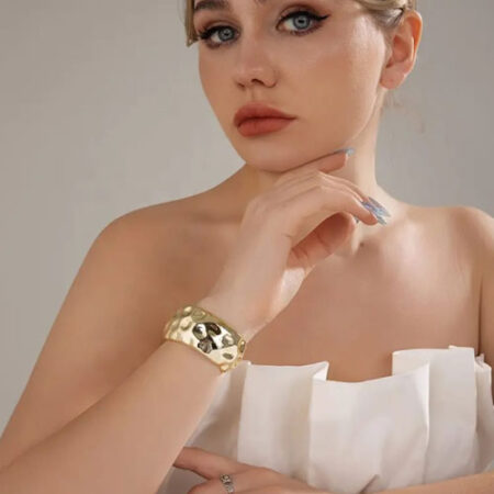 Sculpted Hammered Gold Cuff Bracelet