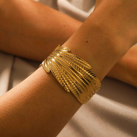 Feather Inspired Gold Cuff Bracelet